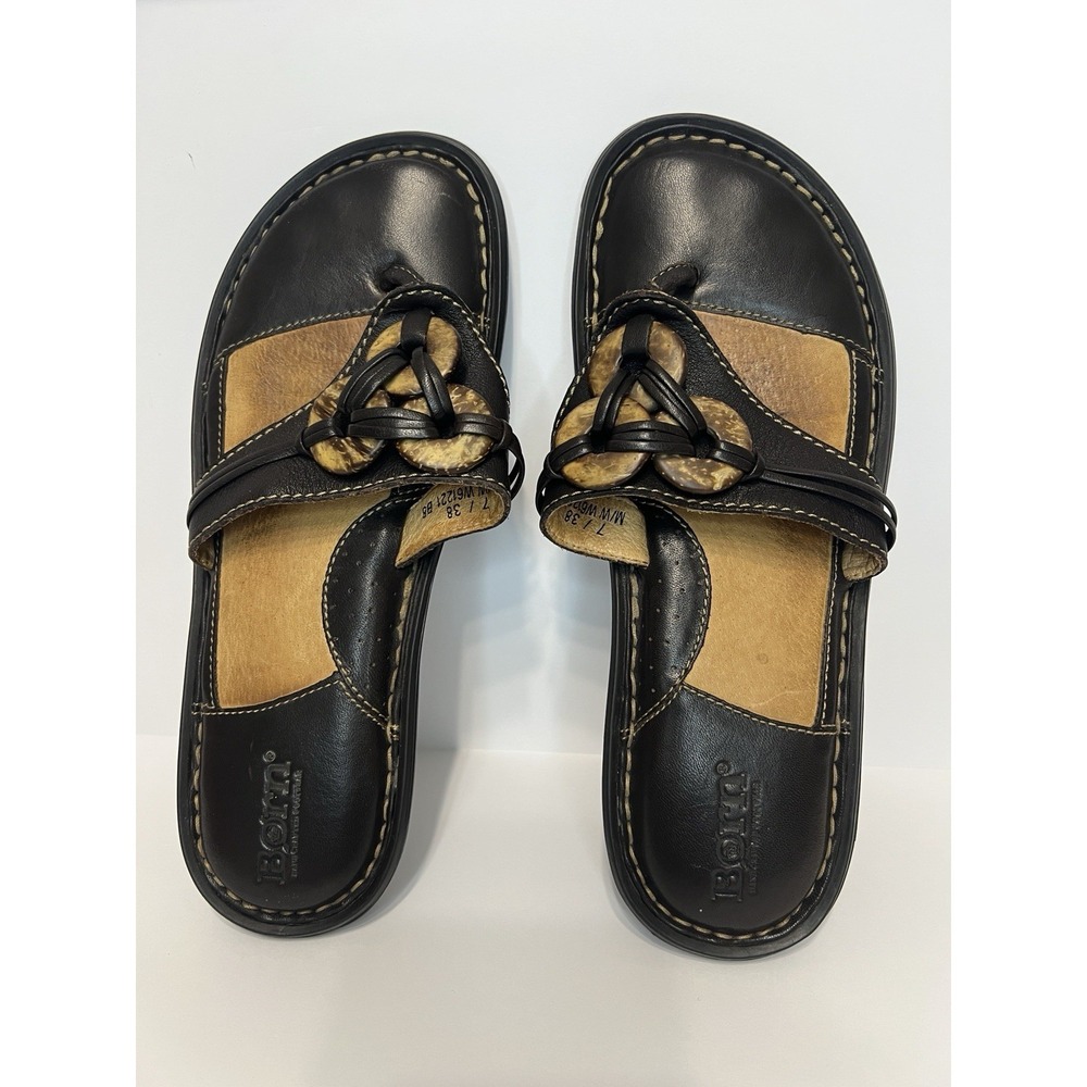 Born Sandals Women's  7 Leather Dark Brown Comfort Slipon